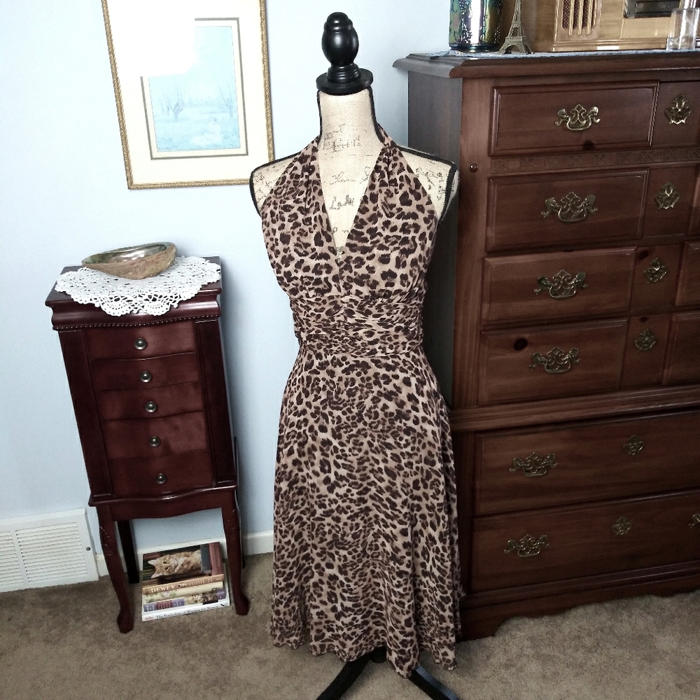Victor Costa Sleeveless Leopard Print Dress